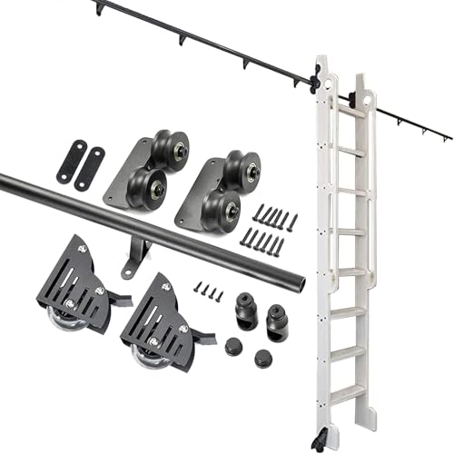 GLFNB Kit de herrajes para Escalera corrediza de Biblioteca, riel de Escalera móvil de Tubo Redondo de 100-732 cm (sin Escalera), Rodillo de Piso con Freno, Negro (Kit de riel de 488 cm)