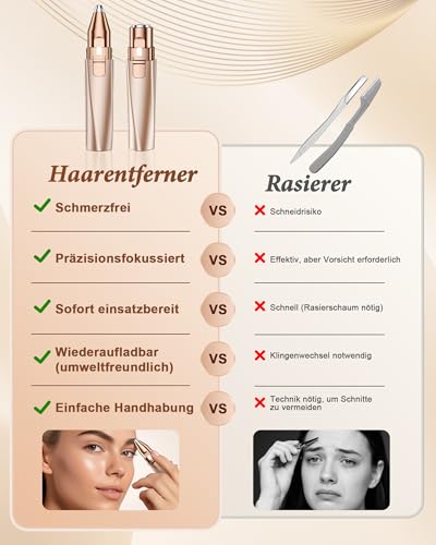 Augenbrauen Trimme Damen Gesichtshaarentferner für Frauen: 2 in 1 Augenbrauenrasierer Elektrisch und Gesichtsrasierer Frauen, Augenbrauen Rasierer für Peach Fuzz Lippen Gesicht