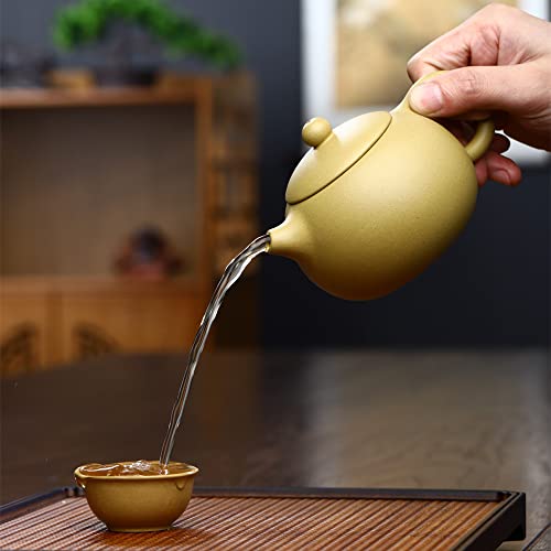 Image of Xishi Teapot 15oz Chinese Zisha Clay Pot Ceramics Purple Sand Mud Kungfu Tea Set Kettle 9 Hole Filter (Yellow 450ml)