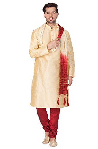 Image of VASTRAMAY Men's Burgandy Silk Blend Only Kurta