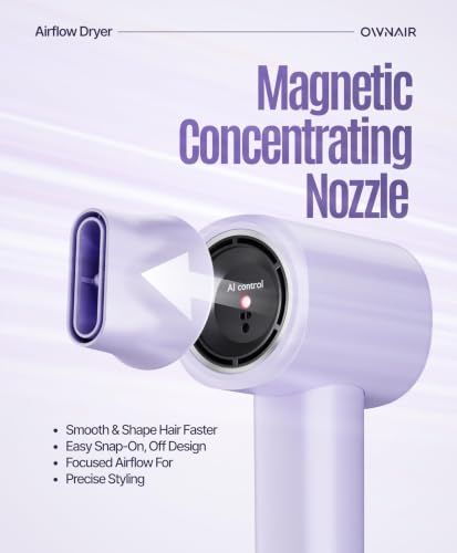 Image of OWNAIR Hair Dryer for Women - AI High Speed Professional Ionic Blow Dryer with Smart Temperature Control, Fast-Drying Airflow, Lightweight Low-Noise Salon Hair Dryer for Frizz-Free Styling (Purple) (Blue)
