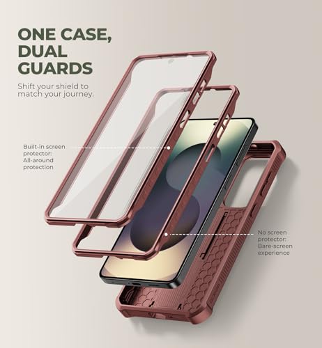 Image of Dexnor for Samsung Galaxy S26+ Plus Case with Upgraded Slide Camera Cover & 2 Front Frames & Built-in Screen Protector & Kickstand, Heavy-Duty Rugged Case Full-Body Protective Cover(2026),Maroon Red