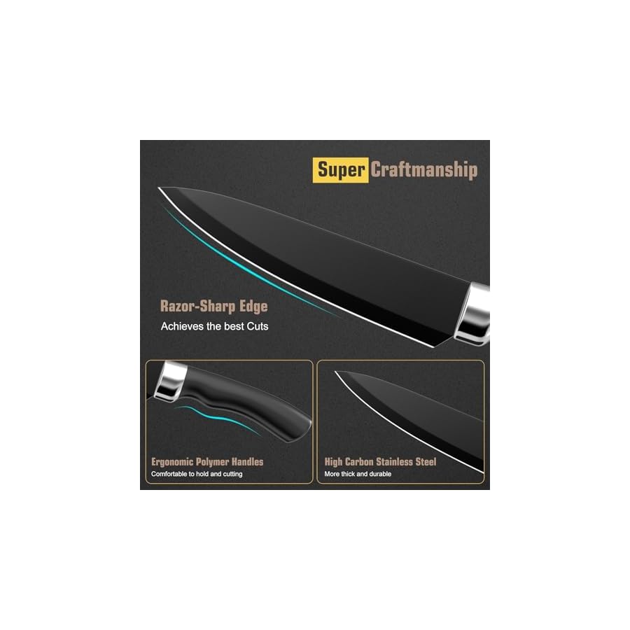 15-Piece-Kitchen-Knife-Set-Kitchen-Knives-Set-ABS-Handle-Chef-Knife-Set-Multifunction-Knife-Block-Set-For-Slicer-Cutting-ChoppingPerfect-Holiday-Gift-BLACK Meleho 15 Piece Kitchen Knife Set, Kitchen Knives Set, ABS Handle Chef Knife Set, Multifunction Knife Block Set For Slicer, Cutting, Chopping,Perfect Holiday Gift (BLACK)