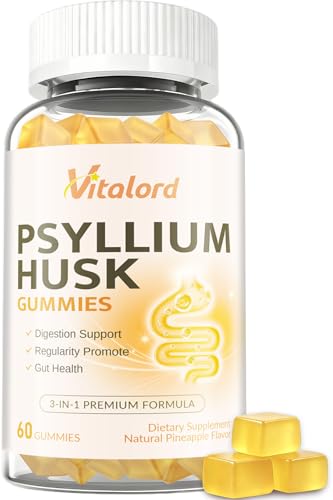 Vitalord Psyllium Fiber Gummies Sugar Free Chewable Psyllium Husk Supplement for Adults with Probiotics & Inulin Gut & Digestive Health 60 Ct