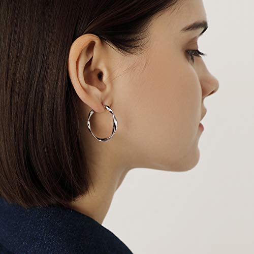 Large Titanium Hoop Earrings for Women White Gold Plated, Fashion Polished Hollow Plain/Bamboo/Twist/Chunky Earring Charms Lightweight, Pure Titanium Big Earrings Hoops Hypoallergenic for Sensitive Ear4
