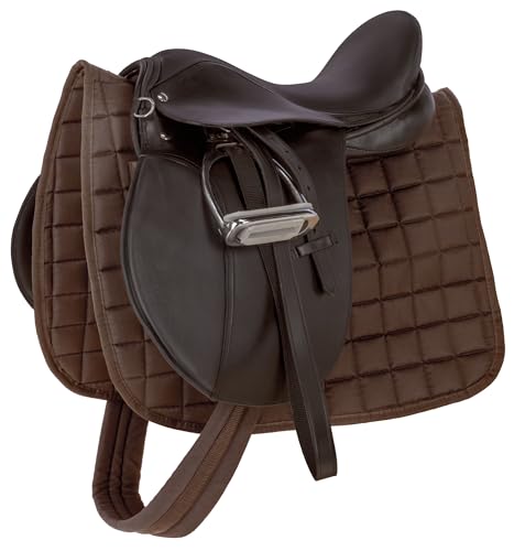 Covalliero Juego de silla de montar, Haflinger, marrón, 17,5 pulgadas, ancho de la silla 34,5 cm, longitud de la cincha 125 cm, cómoda, buen ajuste, incluye silla y mantilla.