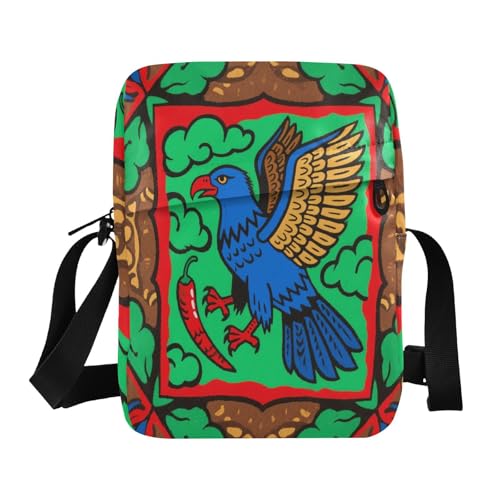 small messenger bag for men green crossbody bags for women small crossbody purse Adjustable Strap for School School- Mexico Bird Colorful