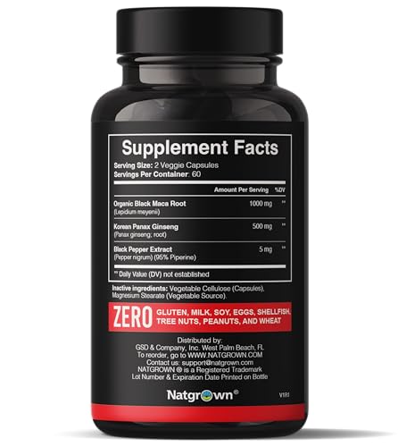 Image of Natgrown Black Maca Root & Panax Ginseng Capsules 1500 mg - 120 Count