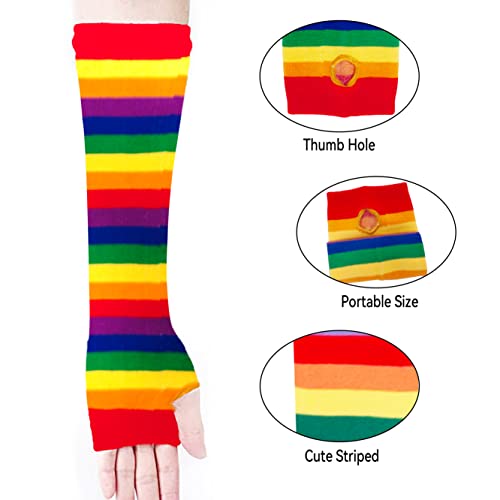 Image of Over Knee Rainbow Thigh High Socks Cosplay Accessories for Women Fashion Wild Long Striped Leg warmers