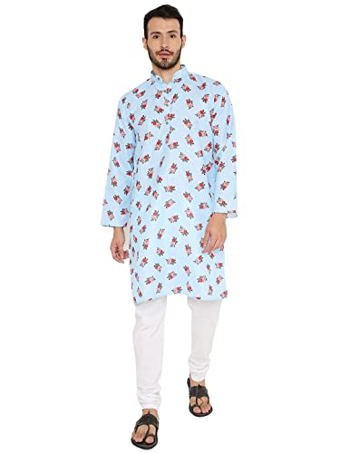 Image of Maharaja Floral Printed Linen Kurta Pyjama Set for Men