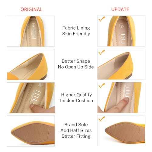 Image of MUSSHOE Black Flats for Women Pointed Toe-Comfortable Business Casual Work Shoes, Dressy Suede Slip On with Memory Foam for Office, Teacher & Standing All Day