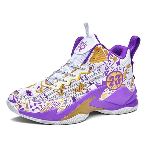 Men's High Top Basketball Shoes with Graffiti Style Breathable Mesh and Cushioned Midsole, Suitable for Indoor/Outdoor Wear Basketball Fans