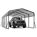 12x24 FT Metal Carport, Heavy Duty Car Port Canopy with Galvanized Steel Roof and Reinforced Base, Outdoor All-Weather Permanent Garage Car Shelter for Cars, Boats, Trucks, and Tractors