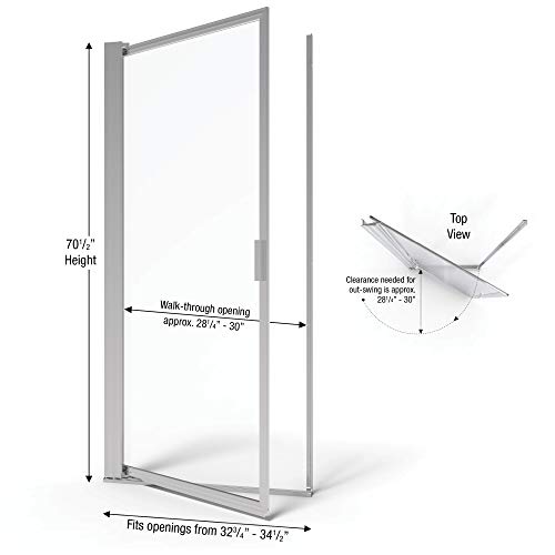 Basco Sopora 32.75- 34.5 In. Width, Pivot Shower Door, Clear Glass, Silver Finish #TOP1