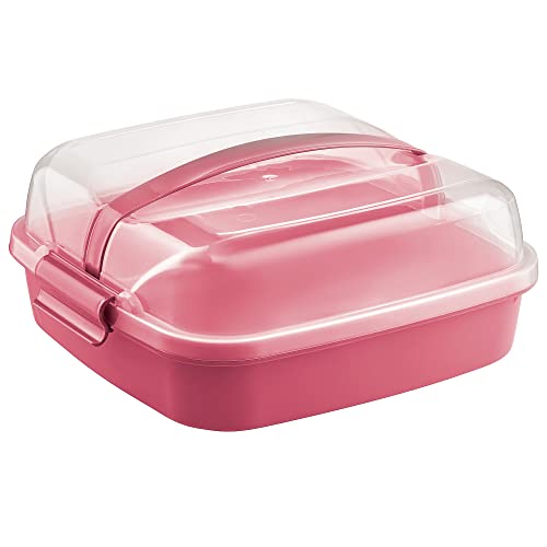 DOMOTTI Kuchenbehälter mit Deckel Dolce 26 x 26 x 12 cm rot transparent quadratisch Kuchentransportbox Kuchenbox Behälter Cover