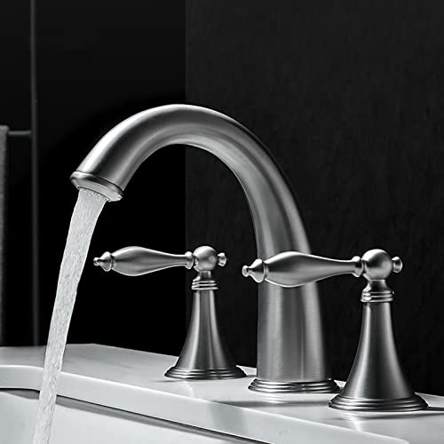 Robinets 3 trous pour lavabo laiton eau chaude froide gris