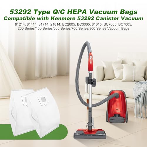 Image of 53292 Vacuum Bags for Kenmore 53292 Canister Vacuum 81214, 81414, 81714, 21814, BC2005, BC3005, 81615, BC7005, 200 /400 /600 /700 /800 Series Type Q /C HEPA Vacuum Bags, 12 Pack