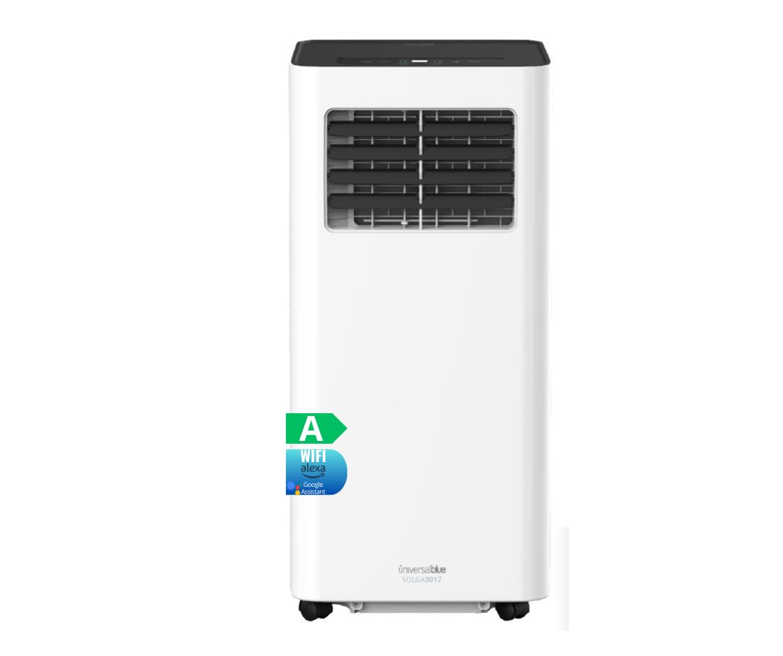 UNIVERSALBLUE Aire Acondicionado Portátil Silencioso | Climatizador WIFI Deshumidificador 1750 Frigorías | 7000BTU | Alexa, Google o Mando a Distancia | Bajo Consumo Clase Energética A | Hasta 24m2