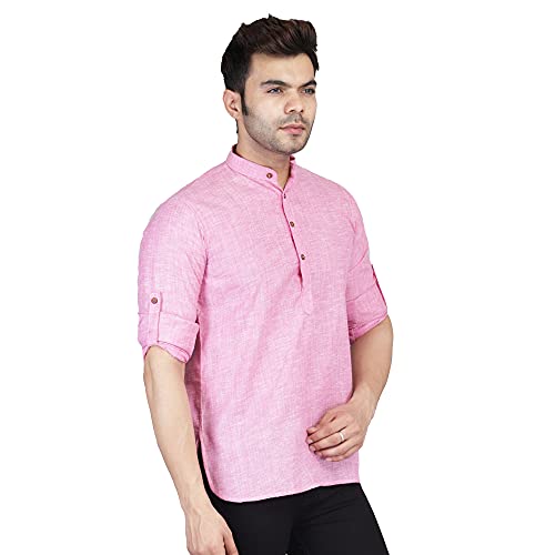 Image of TAHVO Men's Casual Cotton Kurta Shirt, Short Kurta