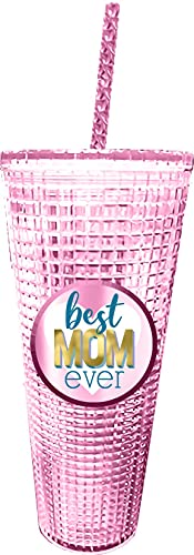 Image of Spoontiques - Diamond Tumbler - Textured Cup with Straw - Double Wall Insulated and BPA Free - 20 oz - Mom