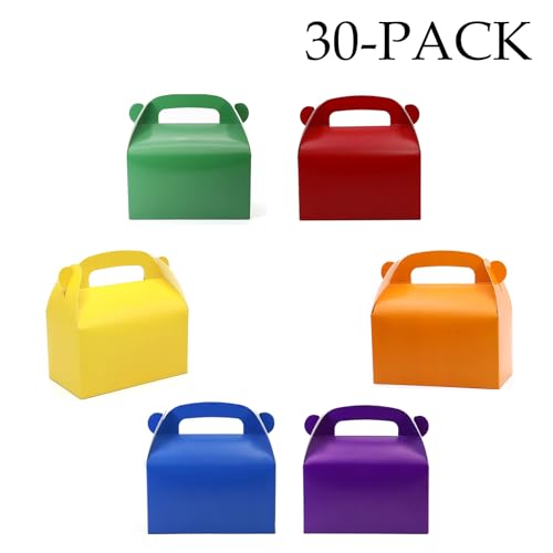 Oletx 30-Pack Bright Color Party Favor Treat Boxes, Candy Boxes, Gable Paper Gift Boxes with Handles. Perfect for Colorful Rainbow Theme Party