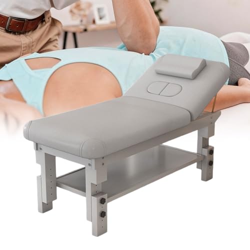Table de massage fixe en bois, Table de physiothérapie et lit de soin esthétique, Hauteur réglable (63–83 cm), Appui-tête amovible, Charge maximale de...