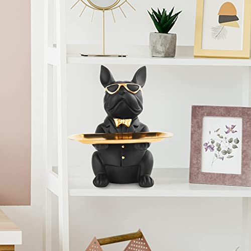 French Bulldog Statue,Key Bowl For Entryway Table Resin Bulldog Statue Storage Tray Modern Style Decorations For Home Table, Living Room, Bedroom, Office, Animal Sculpture For Coin (Bk) #TOP3