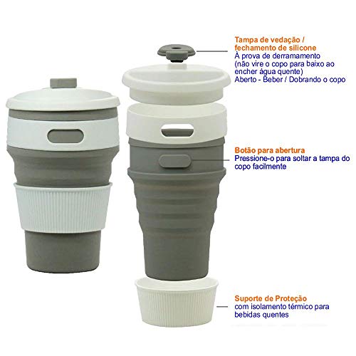Copo de Silicone Retrátil Reutilizável c/Tampa Cinza CBRN12510