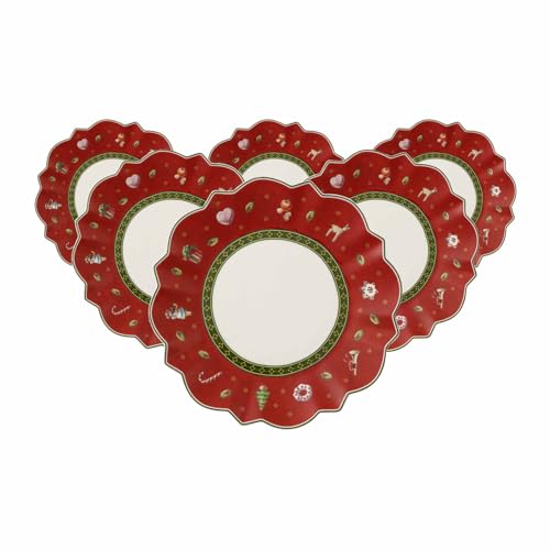 Villeroy & Boch Toy's Delight Brotteller, 17 cm, Beilagenteller mit weihnachtlichem Dekor, Premium Porzellan, Rot