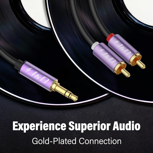 J&D RCA to 3.5mm Cable, Phono Mini Jack Stereo Lead, Gold-Plated Connectors - Image 3