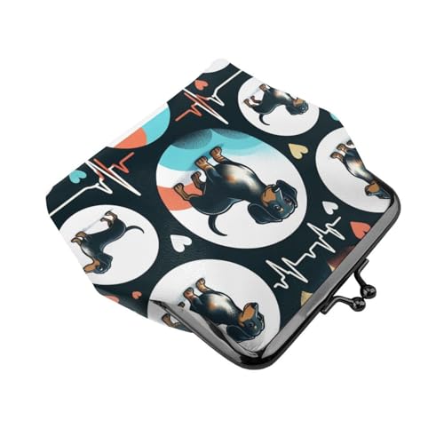 Pu Leather Buckle Coin Purse Dachshund-Heartbeats Girls Kiss-Lock Change Purse Wallets3