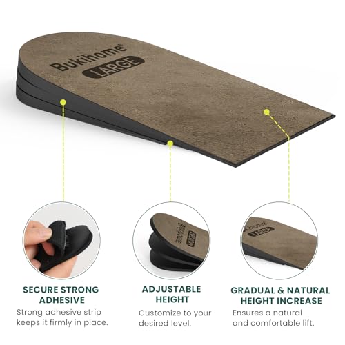 Image of Heel Lift for Women Men Shoe - Bukihome 3 Layers Adjustable Orthopedic Shoe Lifts for Leg Length Discrepancy, Uneven Legs, Pain Heel - Height Increase Inserts 1 /8 inch 2 /8 inch 3 /8 inch, Large Pack of 1