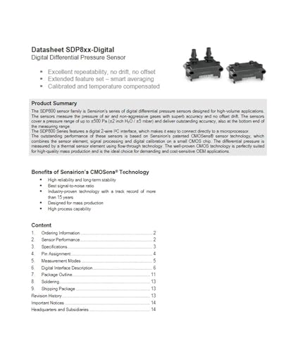 Capteur de pression SDP810 et SDP600 pour mesure de débit d'air précise