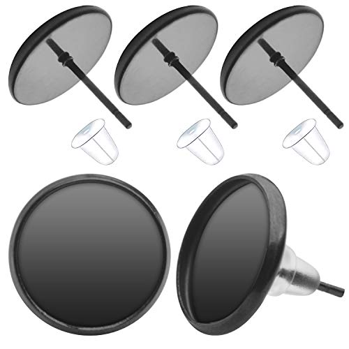 20 Pieces Cabochon Earring Settings with 20 Pices Earring Safety Backs, Black Stainless Steel Stud Earring Cabochon Setting Post Cup Fit for 12mm