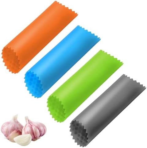 4pcs Silicone Garlic Peeler,Garlic Roller,Easy to Clean and Store, Garlics Roller Peeler, for Easy Garlics Peeling in the Kitchen, Gray, Orange, Green, Blue