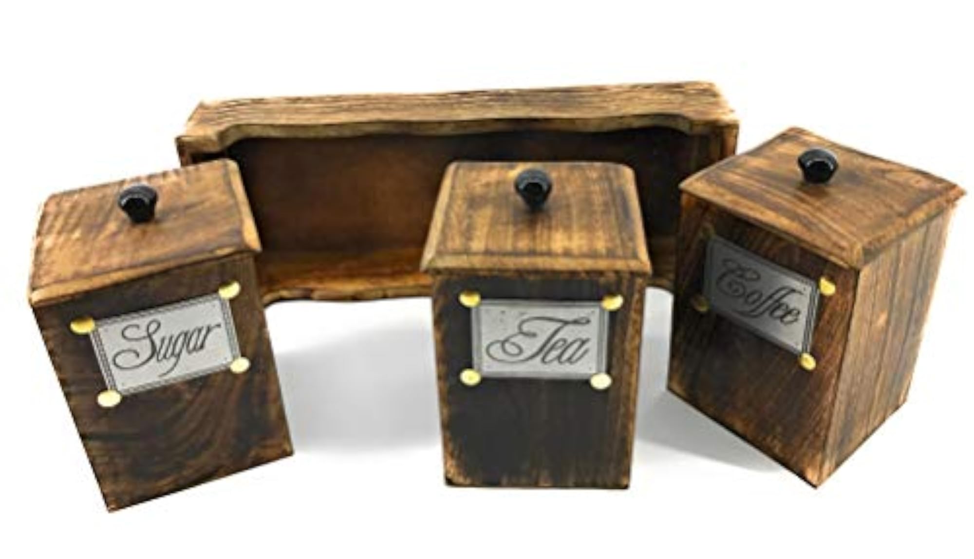 Wooden Tea Coffee Sugar Container Tray Set of 3
