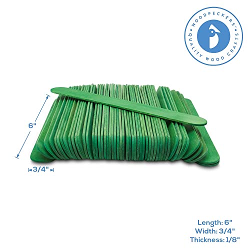 Jumbo Green Craft Sticks 6 Inch, Pack Of 200 Christmas Popsicle Sticks For Crafts, Wax Sticks & Tongue Depressors, By Woodpeckers #TOP2