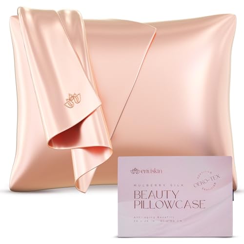 Image of 100% Mulberry Silk Pillowcase Infused with Silver Ions - Pure 22 Momme Grade 6A Fibers for Beautiful Skin and Hair - Cooling Pillow Case Protector with Zipper