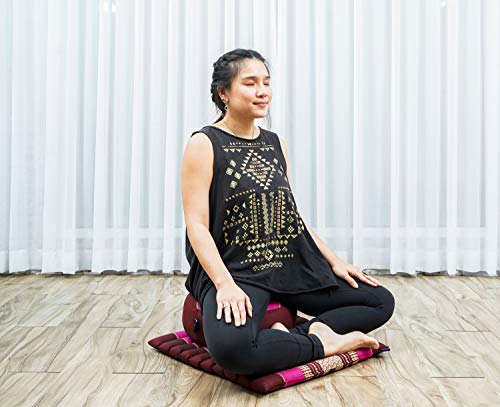 Image of Leewadee Meditation Cushion Set - 1 Small Zafu Yoga Pillow and 1 Small Roll-Up Zabuton Mat Filled with Kapok
