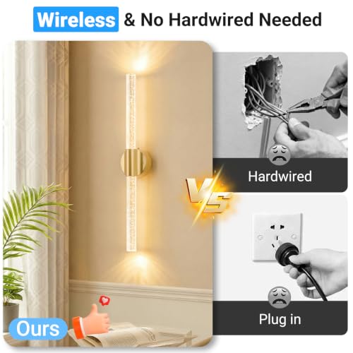 Image of 20.9 Inches Peel and Stick Gold Battery Operated Wall Sconces Set of 2