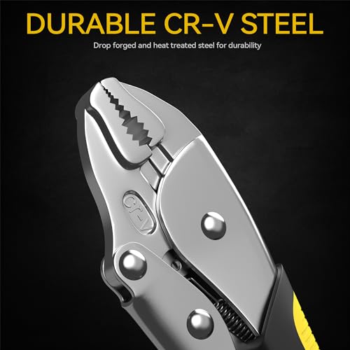 Renekton 5-Inch Locking Pliers, Premium Cr-V Construction, Curved Jaw Locking Pliers with Wire Cutter, Fit for Clamping Twisting Welding, Two-Color TPR Handle
