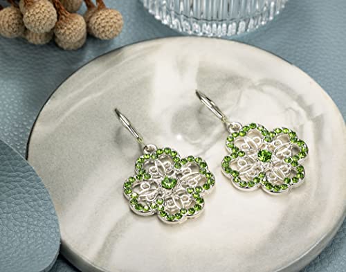 St Patricks Day Shamrock Earrings For Women Green Cubic Zirconia Four Leaf Clover Earrings Green Cubic Zirconia Shamrock St Patricks Day Accessories For Women Girls #TOP5