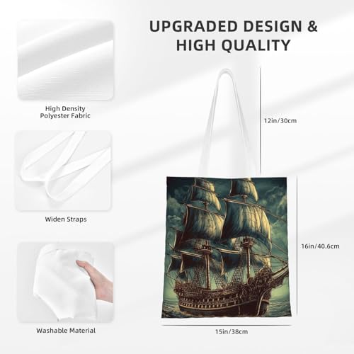 PPTHSNVB Nautico Vintage Vela Pirata Nave Tote Bag per le Donne Riutilizzabile Shopping Borse della spesa con Manici Borse di Panno