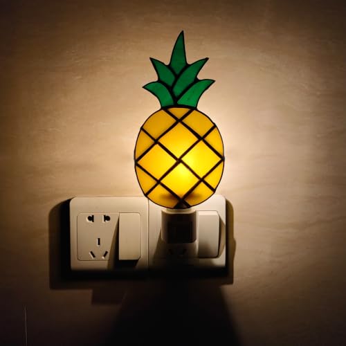 Image of CHEZBABY Stained Glass Night Light Plug into Wall Accent Nightlight Lamp Decorative for Hallway Bedroom Kitchen Home Decor(Pineapple)