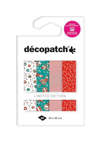 Décopatch TD924C - Assortiment de 4 papiers Foil avec dorure à chaud - papier déco Noël - Lutins