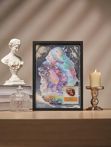 Image of Natural Mineral Specimen Shadow Box, Geology Collection Display Case, Home Decor Wall Art Tabletop Display with Real Rocks Crystals, Gift for Birthday Christmas Housewarming Children's Day(Agate, 9X12.75)
