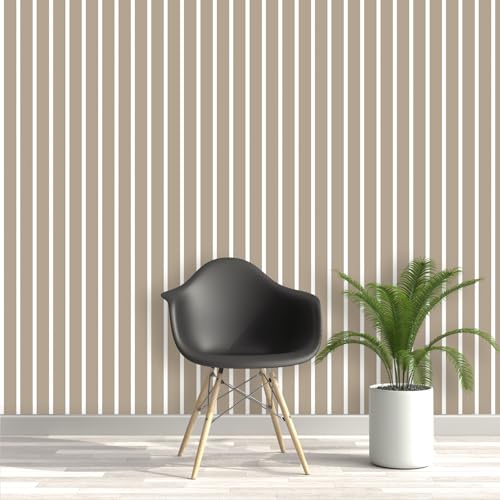 Image of DWELLSINDIA Beige Vertical Striped Wallpaper for Wall Decor | Self Adhesive Peel & Stick, Thick Textured Premium Paper | Waterproof, Scratch Resistant Laminated | Bedroom & Living Room | 41x244 cm