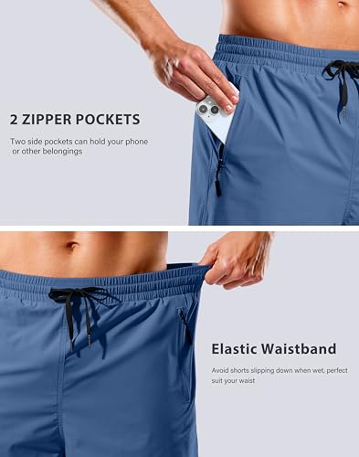 Image of G Gradual Mens Swim Trunks with Compression Liner 7 inch /9'' Quick Dry Board Shorts Swimsuit Bathing Suit for Men Zipper Pockets