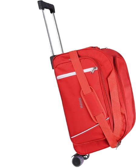 Travel Trolley Duffle Bag with Wheels | Expandable Cabin Luggage for Men and Women | Lightweight Polyester Rolling Suitcase for Business Trips and Holidays Red-image-49