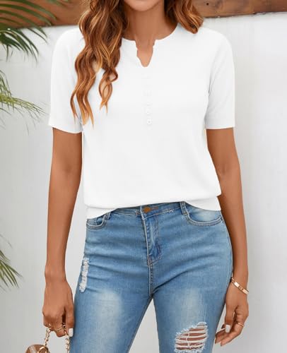 Image of Women Summer Knit Shirt Blouse V Neck Short Sleeve Pullover Sweater Tops
